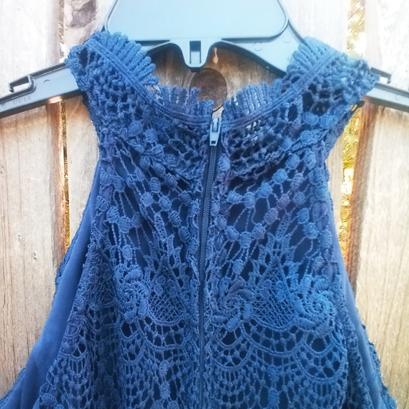 Premier Amour Dress Womens 10 Blue Lace Trim Halter Fully Lined Sleeveless - Picture 10 of 11